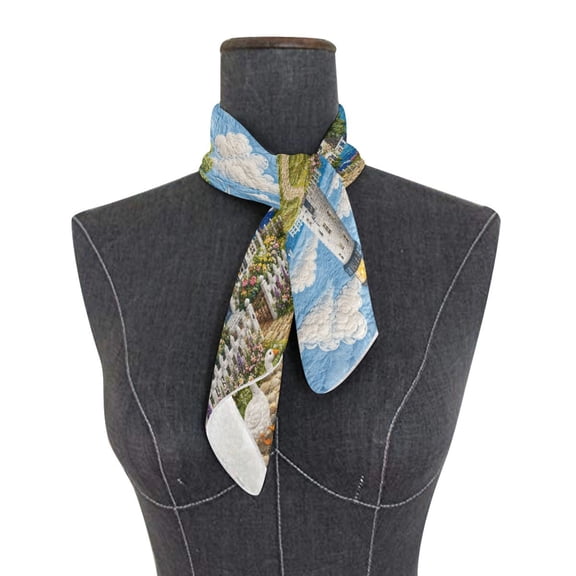 Square Scarf 24x24 Inch Quilted Lighthouse Cottage Silky Satin Sun Protection Neck Scarf for Women Multi-Purpose Head Wrap Bandana for Hair Bag Decoration