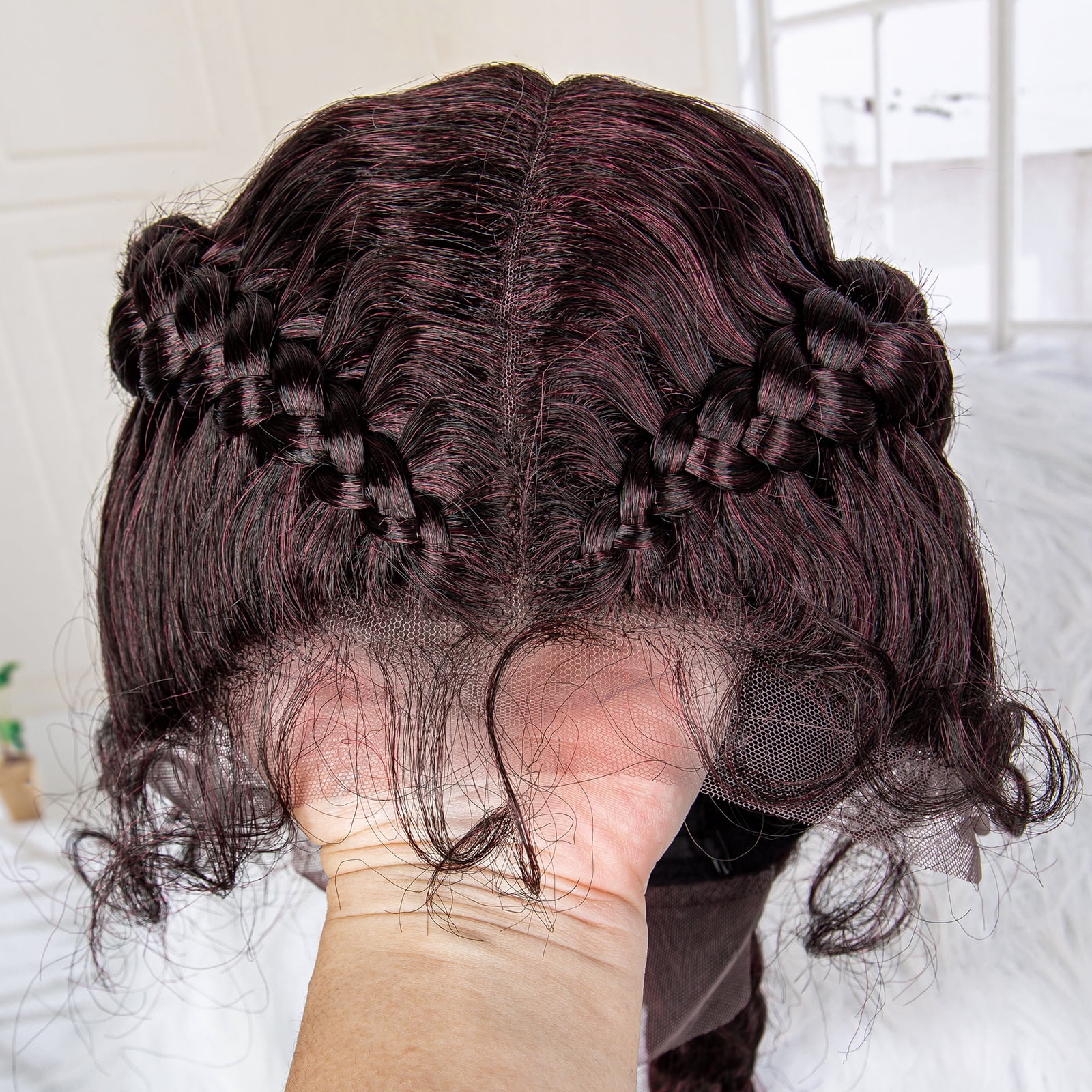 36 Inches Long Lace Front Synthetic Braided Wigs Lace Front Twins Cornrow Braided Wig for Black Women with Baby Hair Middle Part (1B/BUG Color)
