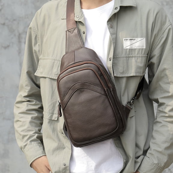Ninesung Male Genuine Leather Chest Bag Shoulder Messenger Bag Men Sling Bags Travel Day Pack Black Designer Crossbody Pack Waterproof Durable Vintage Stylish Casual
