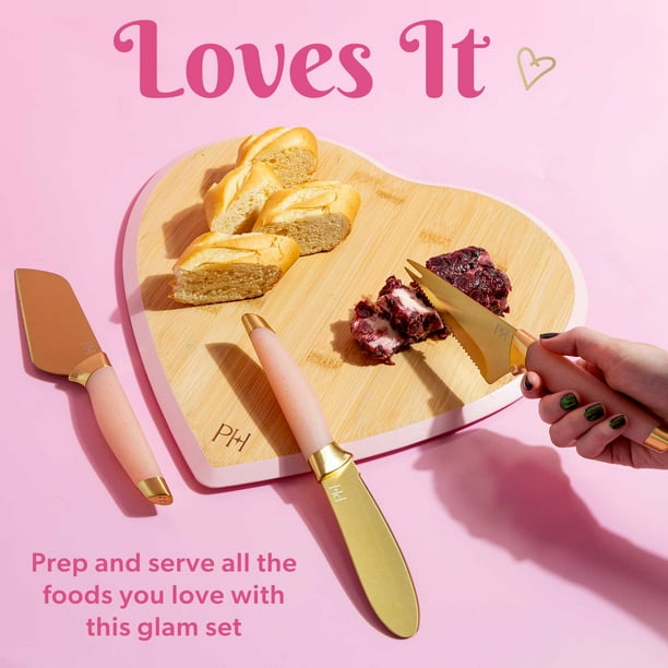 Paris Hilton 4-Piece Cheese Board Set with Large Heart-Shaped