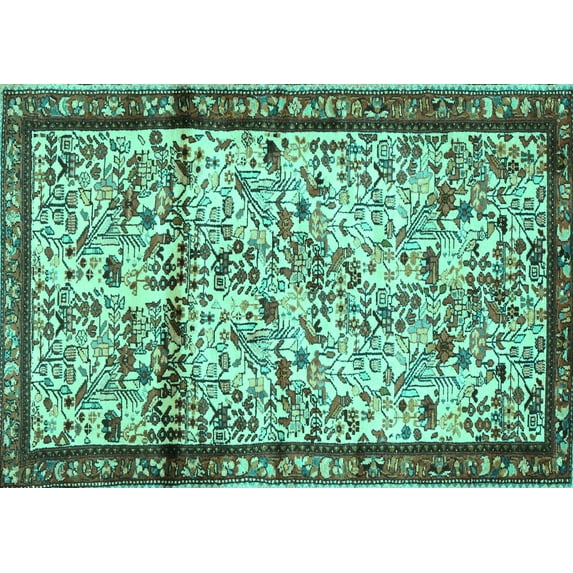 Ahgly Company Indoor Rectangle Persian Turquoise Blue Traditional Area Rugs, 5' x 7'