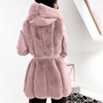 thumbnail image 3 of Uootdi Winter Jackets for Women Hood Zip up Fleece Faux Leather Patchword Coats Casual Elegant Warm Outerwear with Belt Gift, 3 of 8