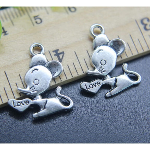 U8MO 12/30/50/100pc Mouse Alloy Charms Pendant Animal Jewelry Making DIY 20*17mm-50pcs