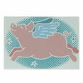 thumbnail image 1 of Blue and Pink Cutting Board, Happy Flying Pig with Wings on Retro Style Dotted Oval, Decorative Tempered Glass Cutting and Serving Board, in 3 Sizes, by Ambesonne, 1 of 2