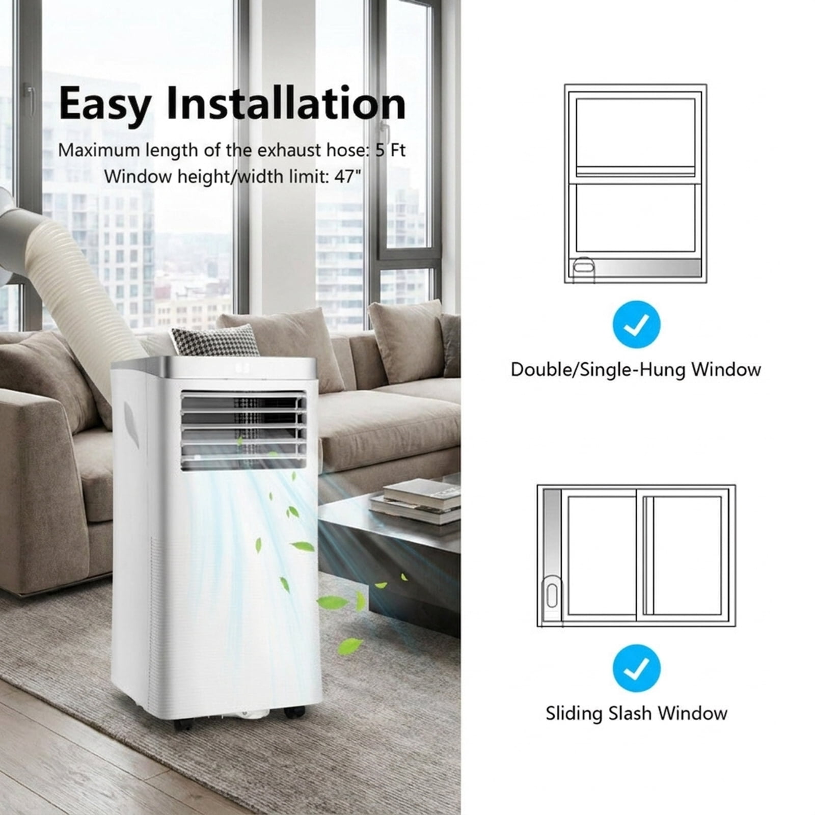 RUIE 8,000 BTU Portable Air Conditioner with Dehumidifier and Fan, White 3-in-1 Cooling Unit Cools up to 230 Sq Ft with Remote Control, 24H Timer & LED Display for Bedroom Office Apartment