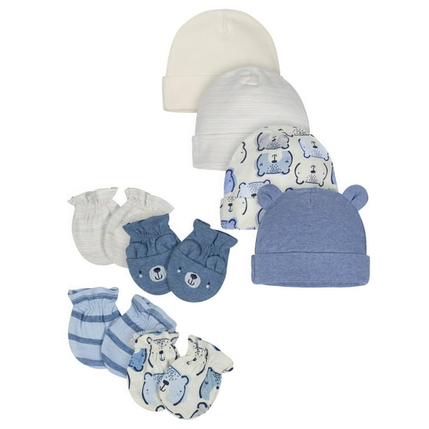 Gerber Gerber Organic Baby Boy Mittens and Caps Bundle, 8Piece