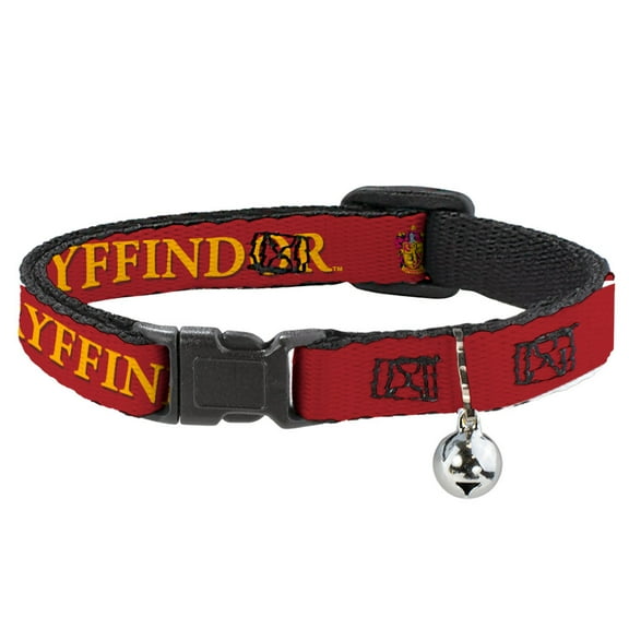 Harry Potter Breakaway Cat Collar With Bell, Plastic Clip, Easy Adjustable, Harry Potter Gryffindor Crest Black Red, 8.5 to 12 Inches 0.5 Inch Wide