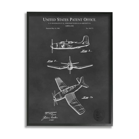 Stupell Industries Intricate Airplane Blueprint Chart Graphic Art Black Framed Art Print Wall Art, Design by Karl Hronek