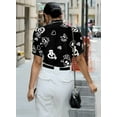 thumbnail image 2 of HAPPY BAY Women's Beach Costumes Blouse Shirt Cute Hawaiian Skull Print Tops Short Sleeve Button Down Holiday Party Shirts for Women M Cartoon Vintage Black, 2 of 5