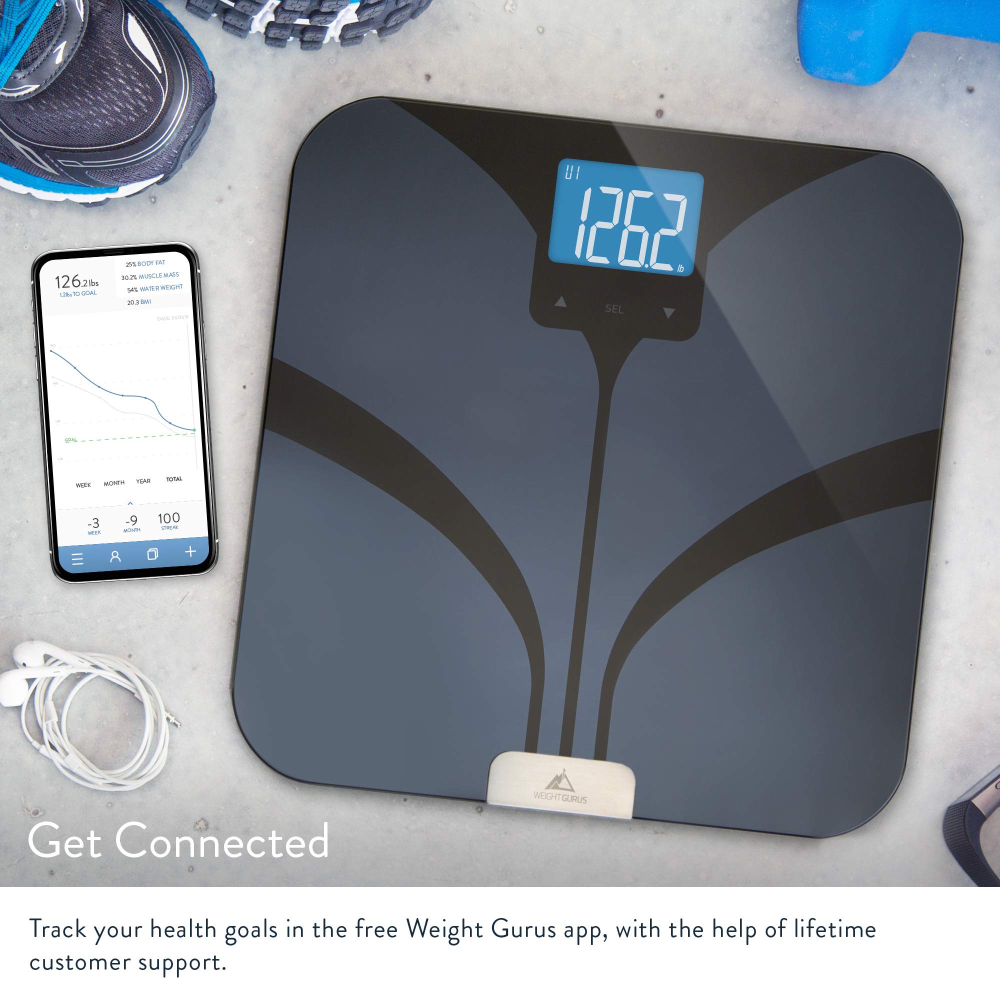 Greater Goods Bluetooth Connected Bathroom Smart Scale, Measures & Tracks BMI, Lean Mass, Water Weight & Bone Mass, Extra-Large, Backlit LCD Screen, Auto-Calibration & Auto-Off - image 3 of 5