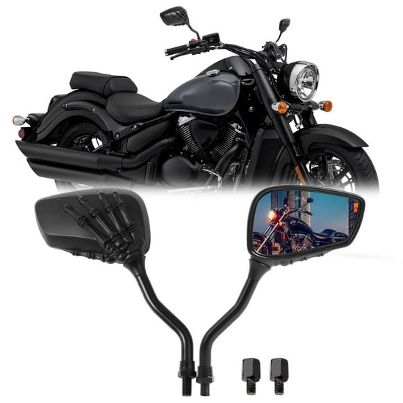 Black 8mm/10mm Motorcycle Skull Skeleton Rearview Side Mirrors For Scooter Chopper Bobber