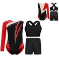 thumbnail image 4 of inlzdz Dance Unitards for Girls Shiny Rhinestones Color Block Asymmetrical Skating Leotard with Burgundy 14, 4 of 5