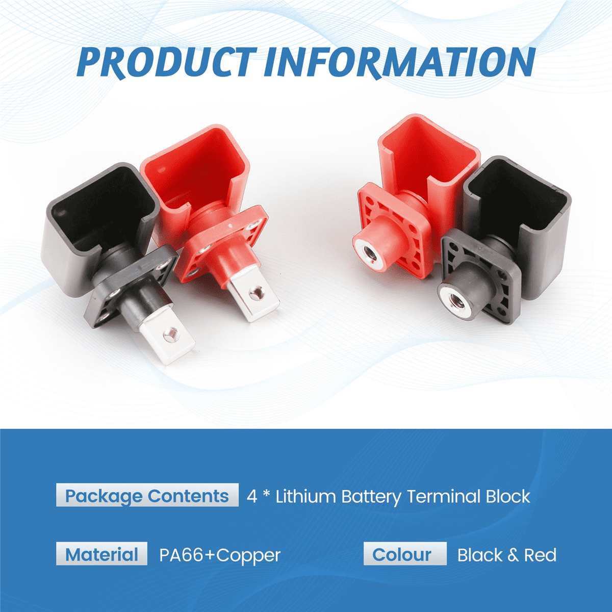 200A AllCopper Lithium Battery Terminal Block High Current Energy Inverter Plug Wall Mounted Type Storage Connector 4PCS