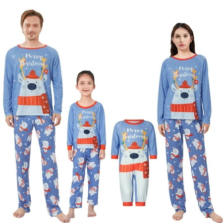 

Franhais Christmas Family Pajama Christmas Pajamas Baby Romper/Deer Letter Pattern Long Sleeve Tops and Pants Sleepwear Set