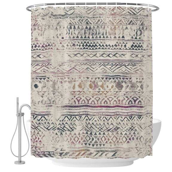 72x78 Inch Shower Curtain Vintage Ethnic Bathroom Decor, Waterproof Fabric Bathtub Bath Curtains Decorative Blue Red Geometric Bohemia Tribal Art Extra Long Shower Curtain Set with Hooks