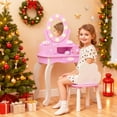 thumbnail image 2 of SESSLIFE Kids Vanity Set with Mirror Lights and Drawers, Wooden Princess Makeup Desk Set, Toddler Dressing Table Set, Pretend Play Kids Vanity Table and Chair Set for Little Girls aged 3+, Pink, 2 of 9