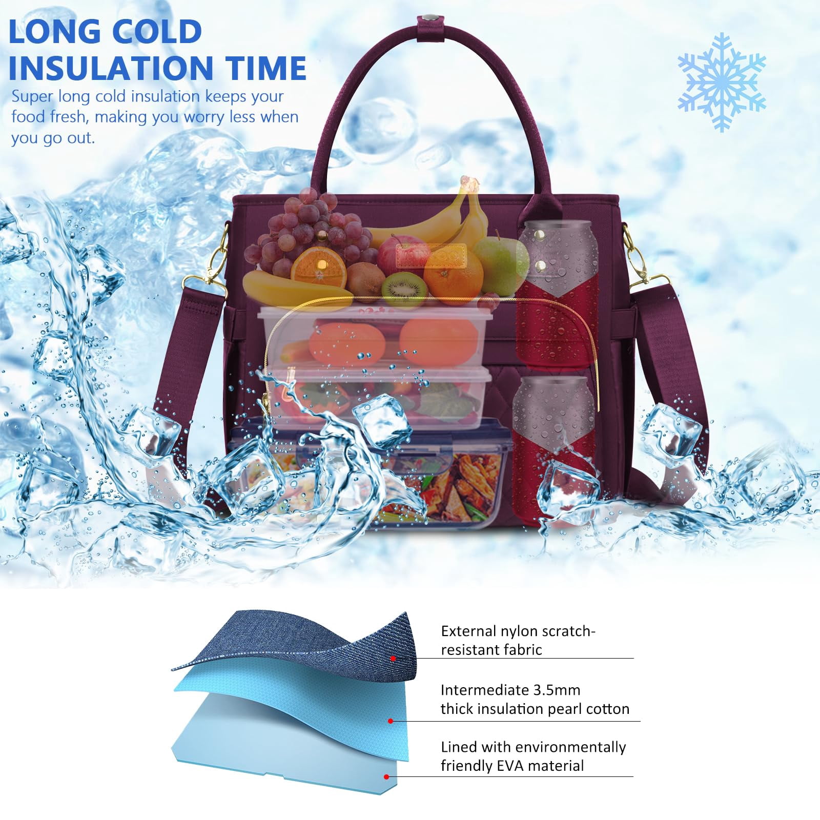 Lunch Bag Box Women - Leakproof Insulated Cooler For Large Tote Bags Adults  Purple