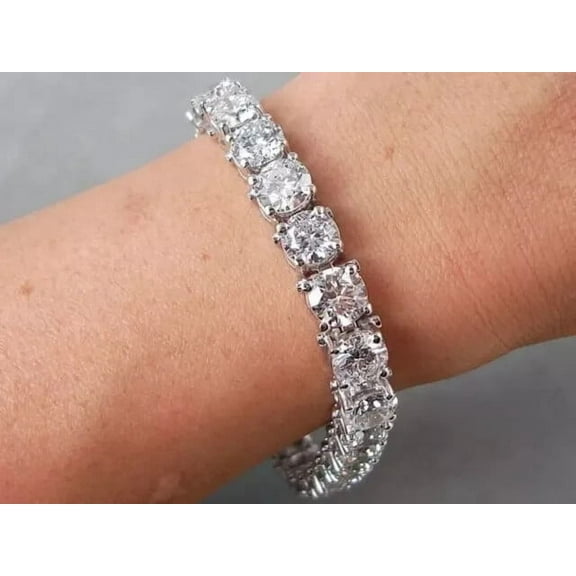 Simulated Wedding Tennis Bracelet 14k White Gold 7 Carat Round Cut For Women
