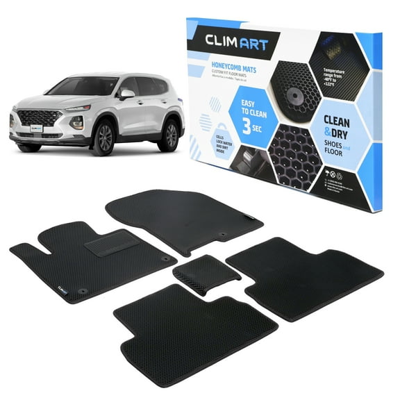 CLIM ART All-Weather Car Floor Mats Compatible with Hyundai Santa Fe 2019-2020, Custom-Fit Heavy-Duty Floor Liners for Cars & SUVs, Car Accessories for Men & Women, Black - FL011319234
