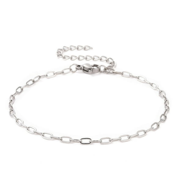 10pc Non-Tarnish 304 Stainless Steel Cable Chain Bracelet for Men Women Stainless Steel Color 7 inch(17.7cm) DIY