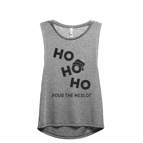 Ho Ho Ho Pour The Merlot Women's Fashion Sleeveless Muscle Workout Yoga Tank Top Heather Grey Grey Small