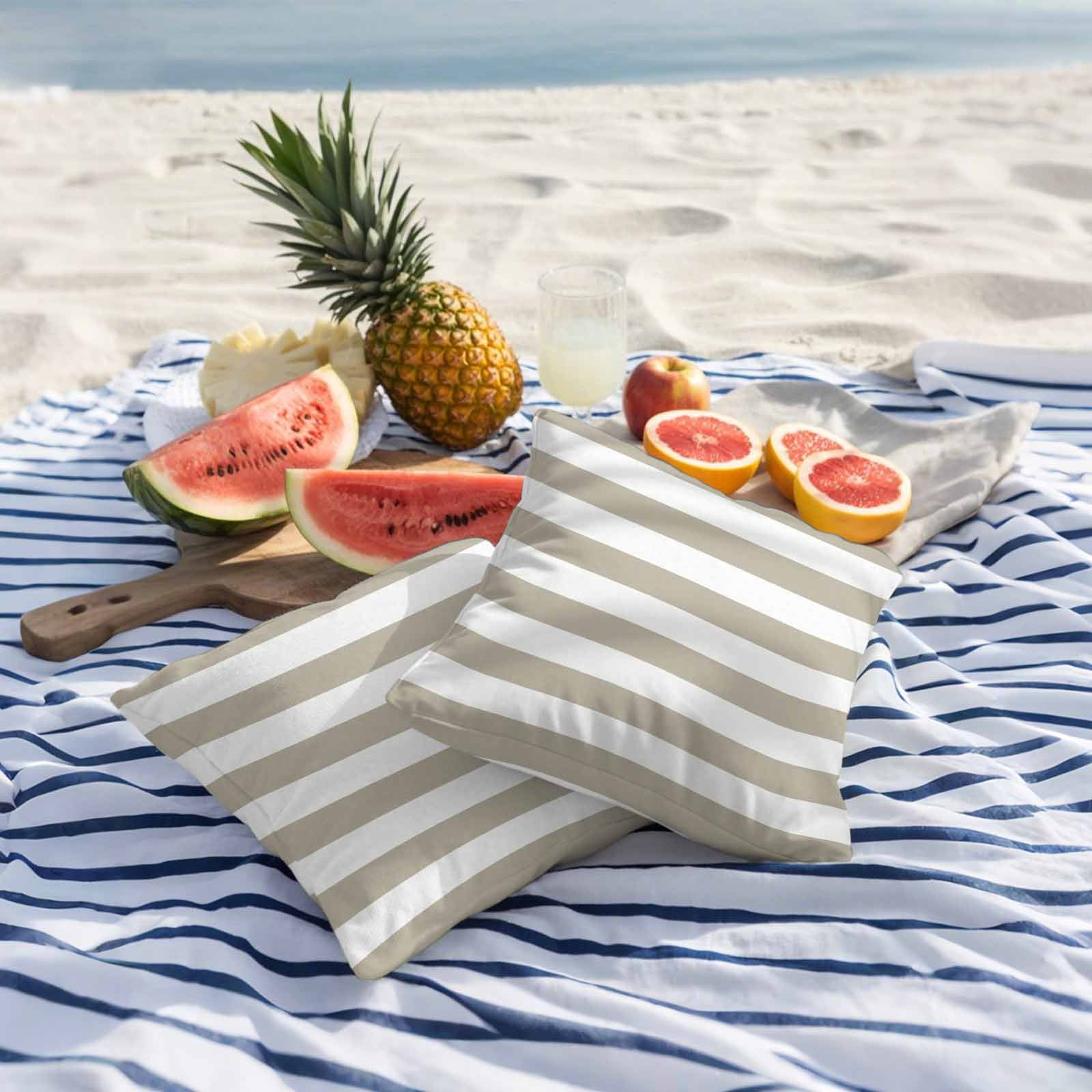 Outdoor Pillow Cover Tan And White Stripe Set of 2 Waterproof Throw Pillowcases Taupe Tan Brown Stripes Decorative Patio Furniture Pillows for Couch Garden Indoor & Outdoor Use