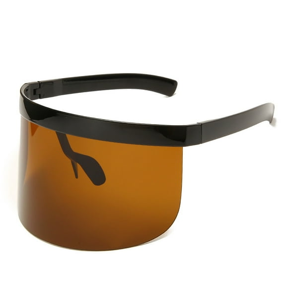 Sun Glasses Half Face Shield Guard Protector Extra Lagre Oversize Huge Mono Mirrored Lens Futuristic Visor-Shield Sunglasses, Tea Lens