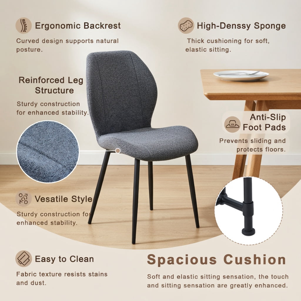 Hommoo 4-Pack Modern Minimalist Dining Chairs in Smog Blue Fabric with Metal Legs, Ergonomic Support, Adjustable Non-Slip Feet, for Dining Room, Home Office & Study, Blue