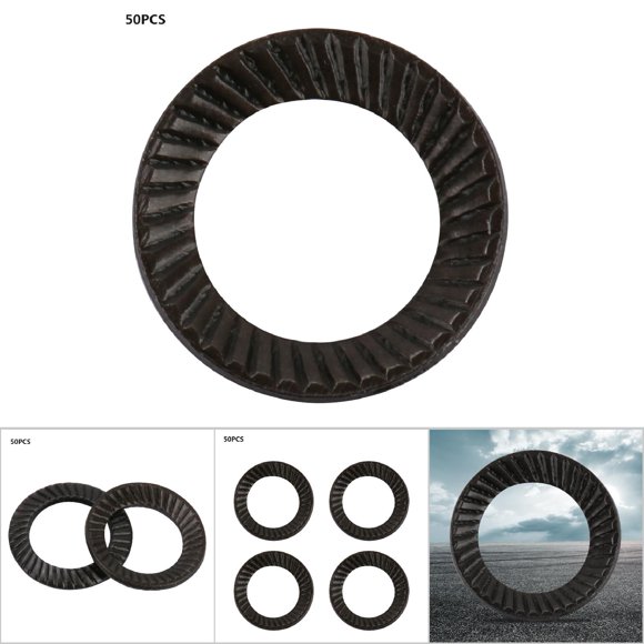 Lock Washers, 50pcs Steel Ribbed Lock Washer Compression Washer Small Washers Spacers Washers Anti Skid Gaskets with Double Sided