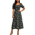 thumbnail image 2 of NTACZA Womens Dresses Tiered Hem Daisy Floral Casual Sundress Maxi Short Sleeve Square Neckline Ruched Waist A-Line Beach Size L, 2 of 6