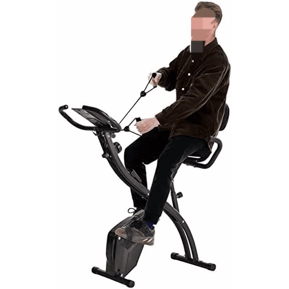 Folding Exercise Bike, Foldable Fitness Indoor 3-in-1 Recumbent Exercise Bike, Recumbent Upright Workout Bike & Arm Resistance Bands, Adjustable Seat, 8-Level Magnetic Resistance for Home Workout