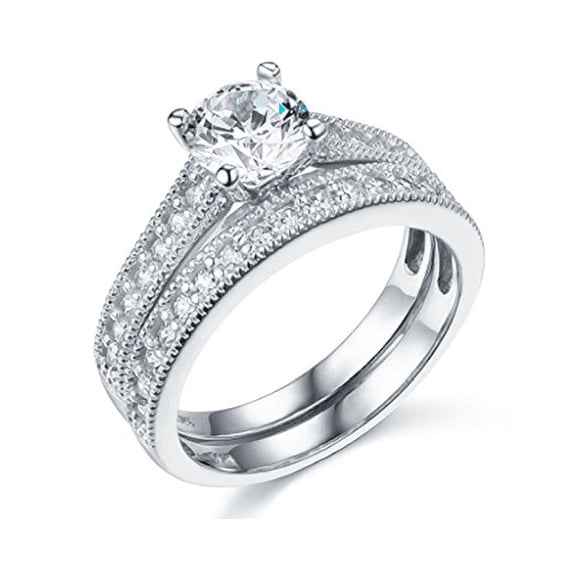 2.50 Ct Round Cut Real 14K White Gold Engagement Wedding Ring Set Matching Band