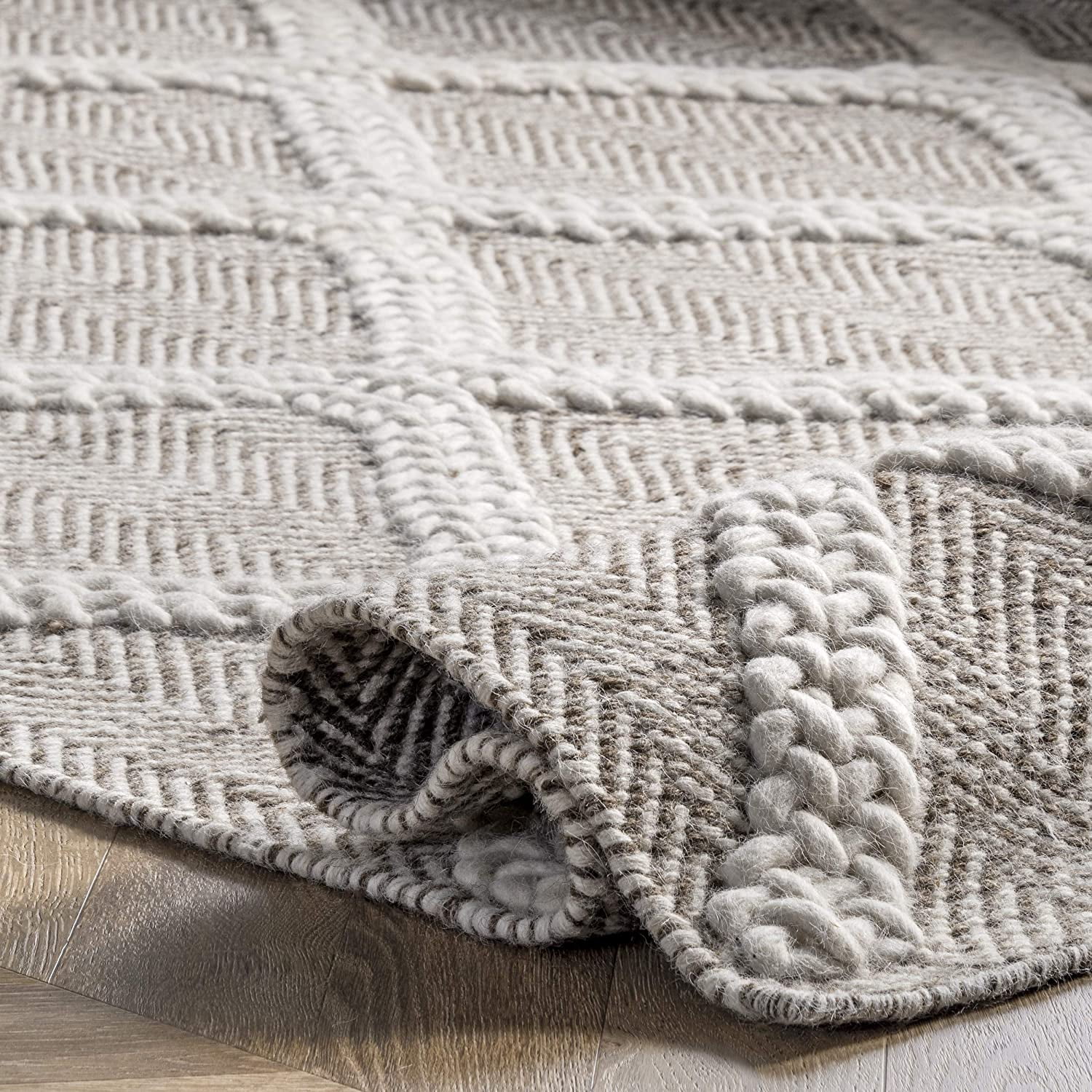 nuLOOM River Hand Woven Textured Trellis Wool Area Rug, 5' x 8', Beige