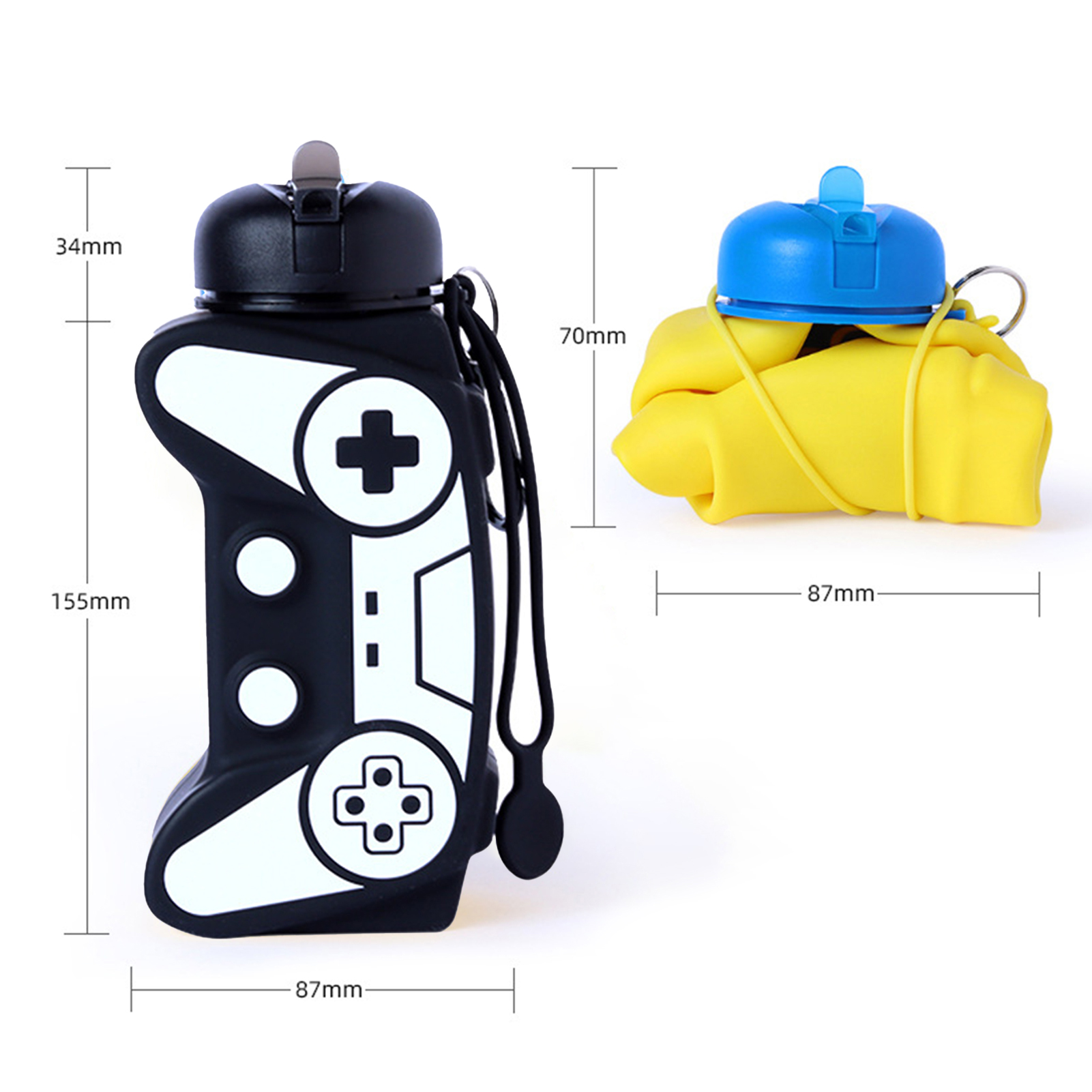 Opolski 600ML Sport Bottle Foldable Food Grade Leakproof Shockproof Anti-drop Large Capacity Game Console Shape Travel School Kids Students Water Bottle With Wrist Strap