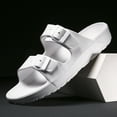 thumbnail image 3 of Women's Men's Comfort Slides Double Buckle Adjustable Rubber Slide Sandals EVA Flat Sandals, 3 of 10