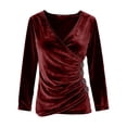 thumbnail image 6 of HAPIMO Womens Velvet Tops Ruched Wrap V Neck Stretch Slim Shirts Elegant Party Shirts Casual Long Sleeve Blouses Red XL, 6 of 7