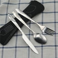 thumbnail image 1 of Juego de cubiertos de acero inoxidable de 3 uds., cuchillos para carne, tenedor, cuchara con bolsas de tela, 1 of 4