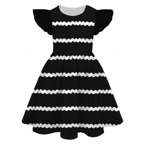 TOOYOU Girls Dresses Summer Print Cute Personality Fly Sleeve Princess Dress Sweet Girl Adorable Sundress ,Size 8-9 Years , Black