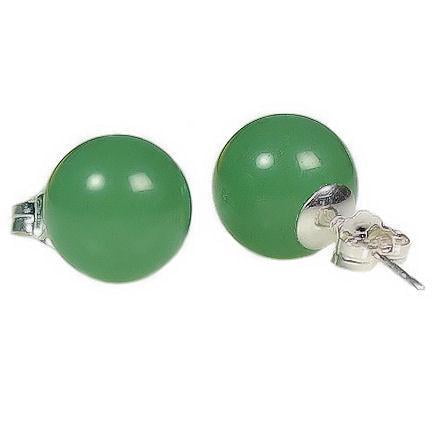 Trustmark Sterling Silver 10mm Natural Green Jade Aventurine Ball Stud Earrings
