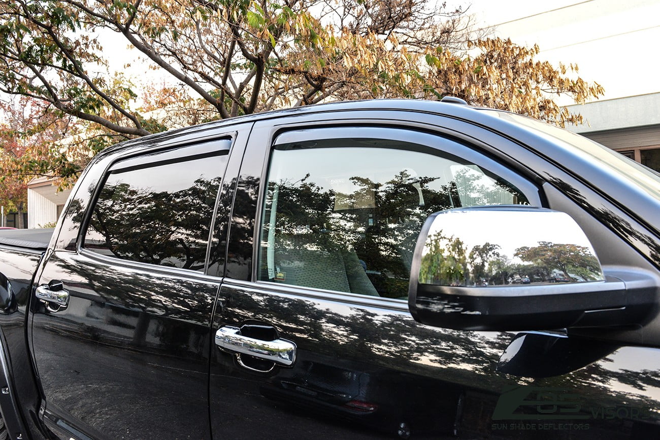Extreme Online Store for 2007-2021 Toyota Tundra Crew Max | EOS Visors in-Channel Style Smoke Tinted Side Window Vents Rain Guard Deflectors