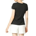 thumbnail image 4 of MODA NOVA Junior's Tops Contrast Color Round Neck Cap Sleeve Shirt Black XXL, 4 of 6