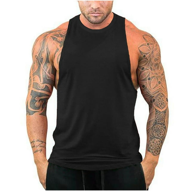 pstuiky Camiseta sin mangas para hombre, Camiseta deportiva de verano para hombre, de cuello redondo, lisa, de fitness Camisas de hombre xxxl