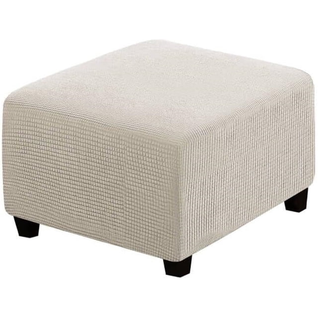 Square Covers Slipcovers Folding Storage Stool Furniture Protector Form Fit with Elastic Bottom, Stretch High Small Checks Jacquard Fabric(M,white)