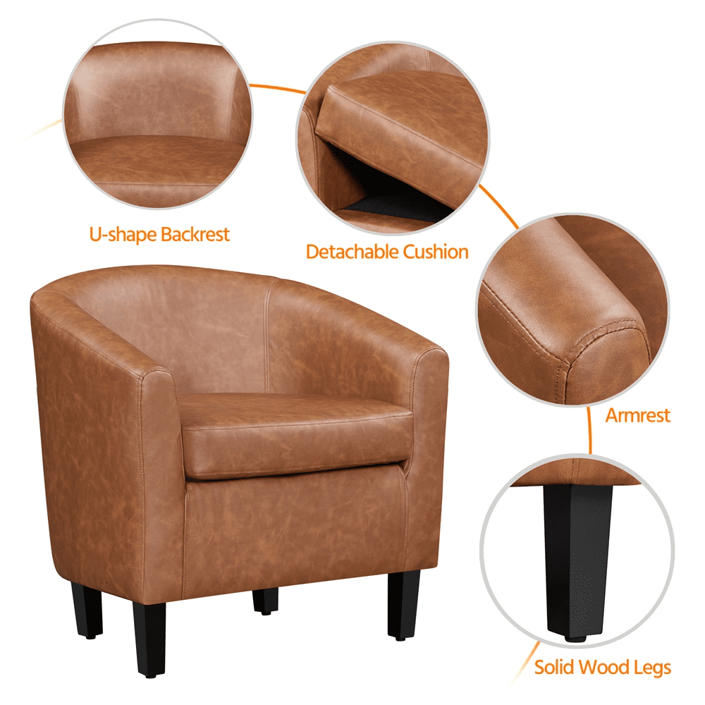 Renwick Faux Leather Barrel Accent Chair for Living Room, Set of 2, Brown  (图5)