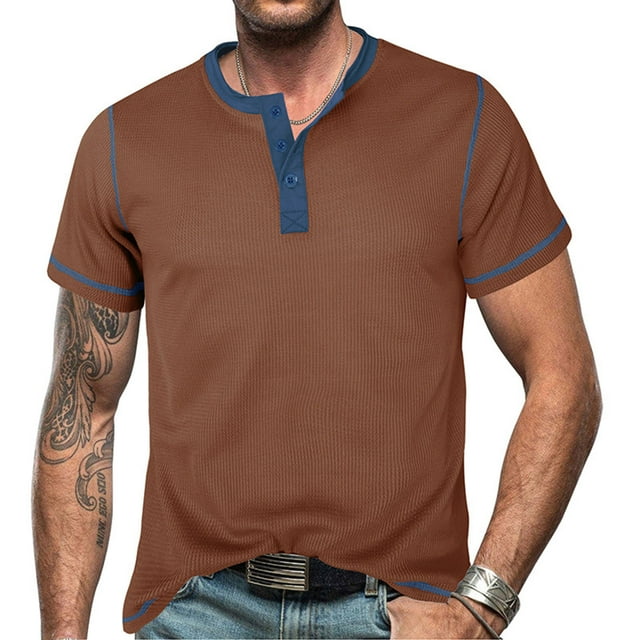 Weiqiqre Mens T-shirt Short Sleeve Casual Fashion Round Neck Pullover Buttons T Shirt Blouse Casual Comfortable Lightweight Top Suitable For Summer Wear