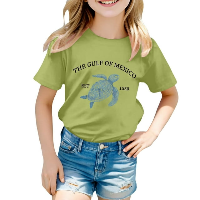 TZEWGL Casual Shirt For Girl Boy Cute Cartoon Printed Solid Color Short Sleeve Clothes For Infnants size 11-12T