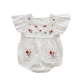 thumbnail image 2 of LYMAYTER Newborn Baby Girls Smocked Bubble Romper Ruffle Sleeveless Flower Vintage Bodysuit 3-24M, 2 of 8