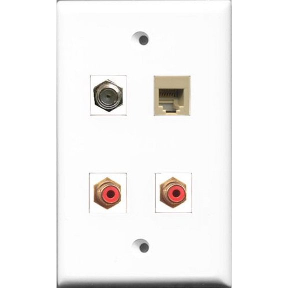RiteAV - 2 Port RCA Red and 1 Port Coax Cable TV- F-Type and 1 Port Phone RJ11 RJ12 Beige Wall Plate