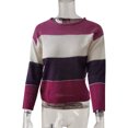 thumbnail image 3 of Chandail pour Femmes à Blocs de Couleur à Rayures, Col Rond, Chandail pour Femmes, Blouse à Manches Longues Longues, Violet, P, 3 of 5