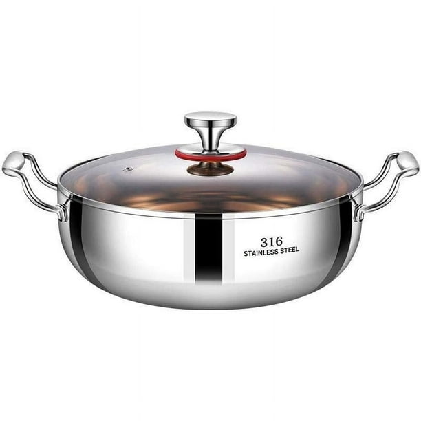 Pisexur Batería de cocina Olla para sopa de acero inoxidable con tapa de vidrio, olla caliente de acero inoxidable, olla para sopa extra gruesa para el hogar para la cocina del hogar
